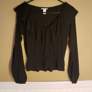 H&M Black Ruffled Top Elastic Waist Sz XS